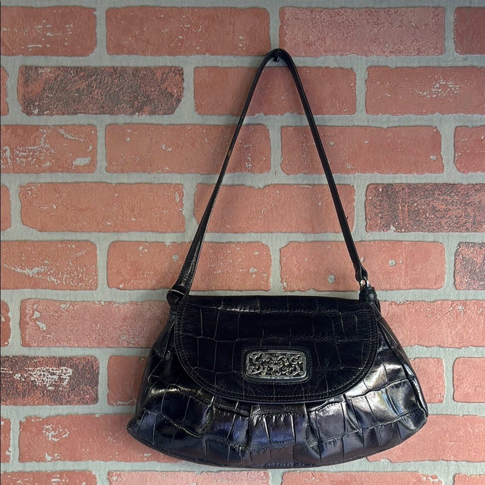 Brighton  Black Crocodile-Embossed Shoulder Bag